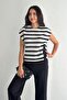 Women's Black Striped 100% Cotton Blouse with Button Detail on the Sides - 5
