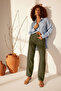Khaki 100% Linen High Waist Wide Leg Trousers Twoss24Je00246 - 5