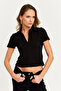 Women's Black Collared Zipper Blouse Rlo95 - 3