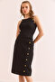 Women's Black Button Detailed Bottom Top Knitwear Set Tkm- 19000367