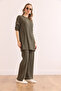 Women's Khaki Slit Top Blouse and Palazzo Corded Fabric Bottom Set TKM-19000180 - 3