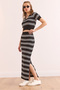 Women's Black Bottom Top Striped Knitwear Suit Tkm- 19000366