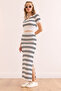Women's White Bottom Top Striped Knitwear Suit Tkm- 19000366