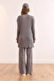 Women's Anthracite Slit Top Blouse and Palazzo Ribbed Fabric Set TKM-19000180 - 7