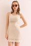 Women's Ecru Tight Braided Waist Detailed Mini Cotton Dress Elb- 19002361 - 4