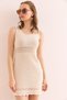 Women's Ecru Tight Braided Waist Detailed Mini Cotton Dress Elb- 19002361 - 3