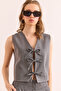 Women's Smoked Lacing Detailed Lined Viscose Vest Ylk- 19000061