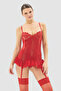 Kırmızı 3lü Tül Dantelli Jartiyerli, Çoraplı ve Külotlu Örme Babydoll/Fantezi Gecelik THMSS25LL00004 - 2