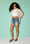 Koyu Mavi Normal Bel Yırtık Detaylı Mini Denim Şort TWOSS25SR00171 - 4