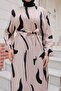 Large Brush Patterned Viscose Dress Beige - 4