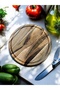 Walnut Wood 40 cm Corrugated Round Rustic Natural Wood Channel Pizza Presentation Chopping Cutting Board - 2