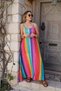 Buketli̇ Women's Colorful Striped Slim Adjustable Strap Maxi Length Dress - 3