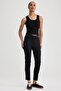 Sigaret Satin Trousers Black Regular Waist Basic Flat Elastic Waist Straight Leg J8743Az23Wn - 5