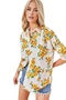 Women's Yellow Floral Linen Oversize Shirt with Buttons - 3