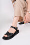 Genuine Leather Black Women's Leather Sandals Dc-1221 - 3
