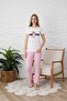 Women's Naptime Printed Pink Striped Short Sleeve Six Long Combed Cotton Fabric Summer Pajamas Set - 5