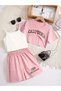 Girl Printed T-Shirt-Crop-Shorts Set