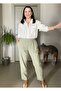 Elastic Waist Pleated Carrot Model Ankle Length Cotton Linen Soft Textured Slim Pants