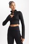 Fit Slim Fit Slim Fit High Neck Zipper Crop Long Sleeve T-Shirt W0343Az23Au - 7