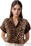 Women's Leopard Print Bat Short Sleeve Shirt