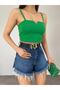 Women's Green Scuba Crep Fabric Mini Crop - 4