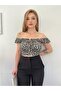 Women's Black Floral Patterned Mini Crop - 2