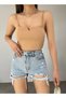 Women's Beige Scuba Crep Fabric Mini Crop - 3