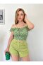 Women's Green Floral Patterned Mini Crop - 3