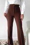 Women's Brown Ribbed Stitched Gathering High Waist Lycra Flared Trousers - 2