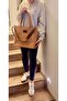 Crisscross Straps Shoulder Bag - Salmon Colored Waxed Canvas Vertical Satchelbag - 4