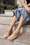 Anna Women Beige Suet Lace up Sneaker - 3