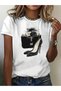 Women's Fashion T-Shirt, Casual Short Sleeve Round Neck Top, Sweet Wallet and High Heel Print