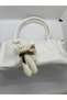 Women's Hand and Shoulder Bag with Lock Cover Zipper Teddy Bear Accessory - 3