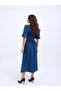 Fame Women's Denim Short Sleeve Pleated Long Dress - 5