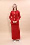 Zero-Neckline Buttoned Jacket & Long Straight Tight Skirt - Red - 1064553 - 5