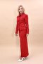 Shirt Collar Classic Jacket & Long Straight Tight Skirt-Red