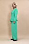 Oval Neckline Side Pockets Classic Jacket & Long Straight Slim Skirt-Green - 2