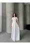 White Stone Strap Low Sleeve Satin Evening Dress - 3