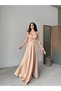 Gold Double Breasted Collar Shoulder Detailed Satin Evening Dress - 3