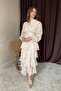Dominant Collar Top Button Detail Festoiled Fold Skirted Maxi Dress with Belt - 4