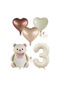 Under 3 Years Old Color Number Teddy Bear Heart Foil Balloon Set