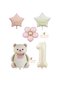 1 Year Old Best Cream Color Number and Star Potato Foil Balloon Set with Teddy Bear