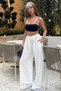 Women's White Linen Fabric High Waist Loose Wide Leg Palazzo Sweatpants - 7