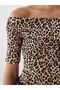 Trendlucky with a Difference Kayık Yaka Leopard Patterned Women's Bodysuit - 3