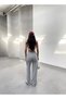 Women's Indigo Striped Knitted Fabric Loose Wide Leg Waist Lace up High Waist Palazzo Pants - 6