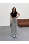 Women's Black Striped Knitted Fabric Loose Wide Leg Waist Lace up High Waist Palazzo Pants