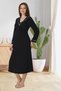 Women's Black Piping Detailed Special Design Long Sleeve Cotton Maternity Nightgown - 2