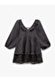 Ruffled Lace Detailed Cotton Balloon Sleeve Muslin Dress