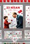 23 April Themed Flagged Double Sided Printed Sticker Set, Ataturk and Child Glass Sticker