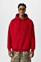 Basic Oversize Hooded Sweatshirt with Pocket Detail Red - 6